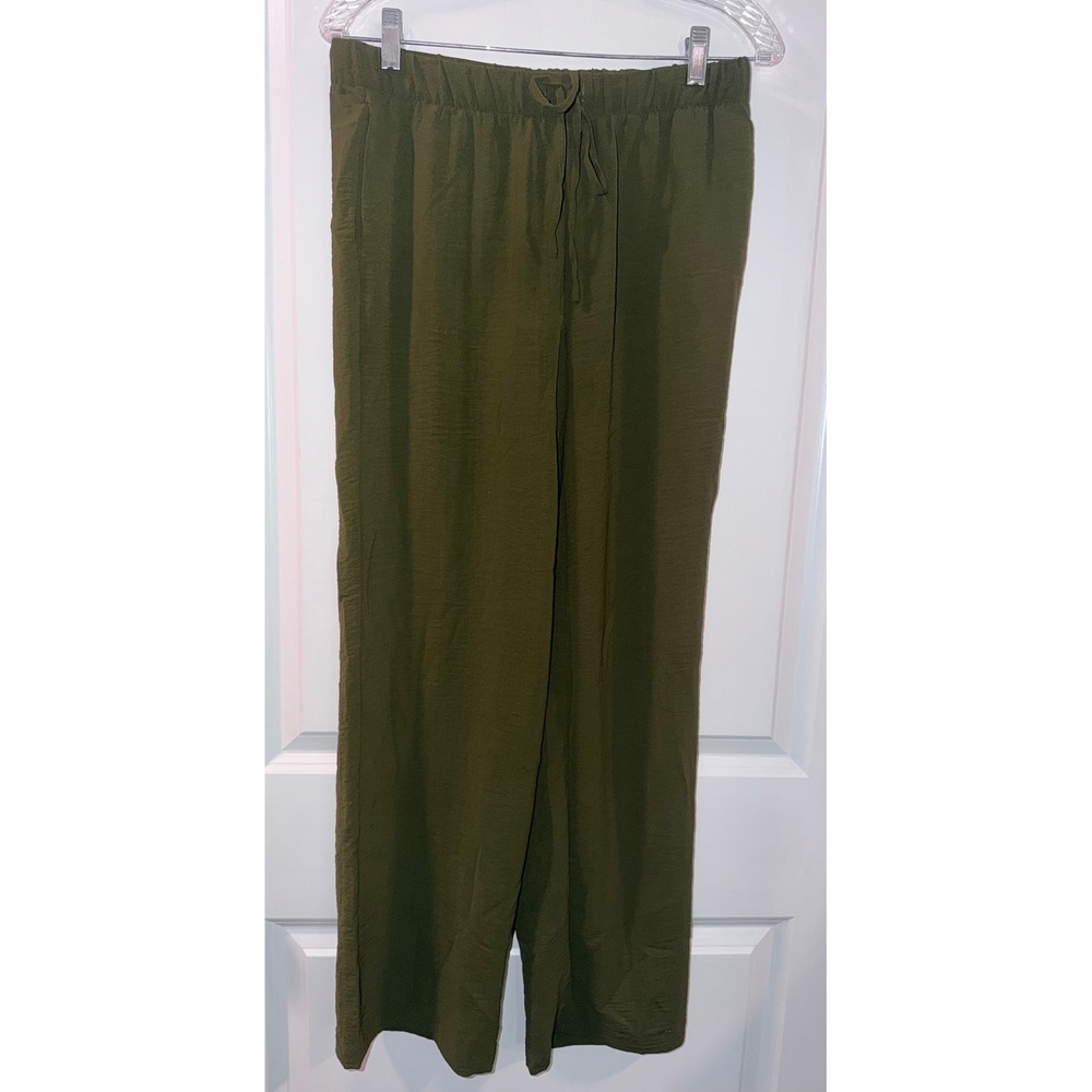 Rachel Zoe Womens Olive Green Wide Leg Drawstring Elastic Waist Pants Small - Picture 2 of 3